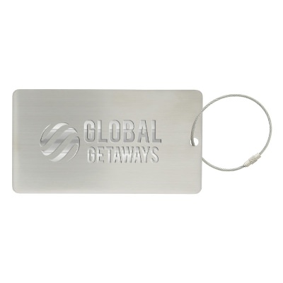 Custom engraved steel luggage tag.